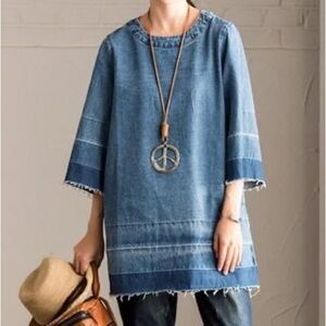 Fantasy Linen Denim Blue Tunic Top